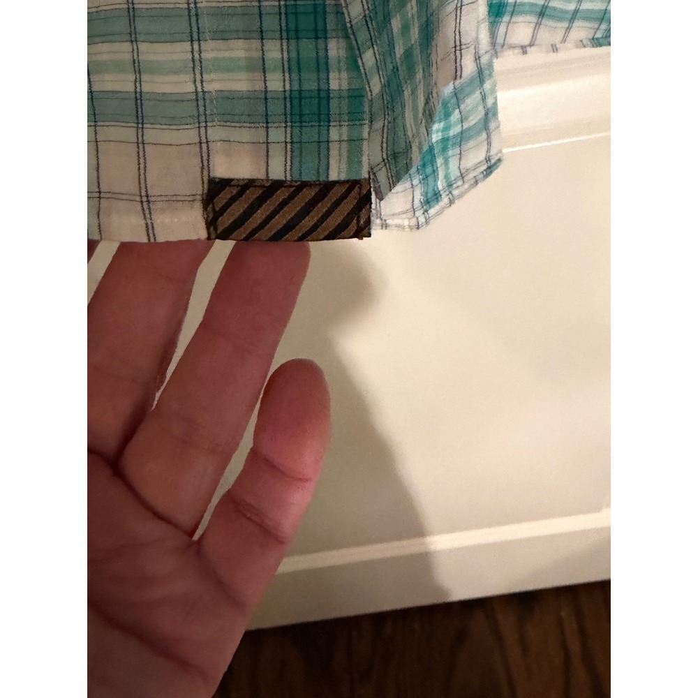 Billy Reid Mens Teal White Plaid Short Sleeve Button Down Shirt Standard Cut M - Picture 3 of 6